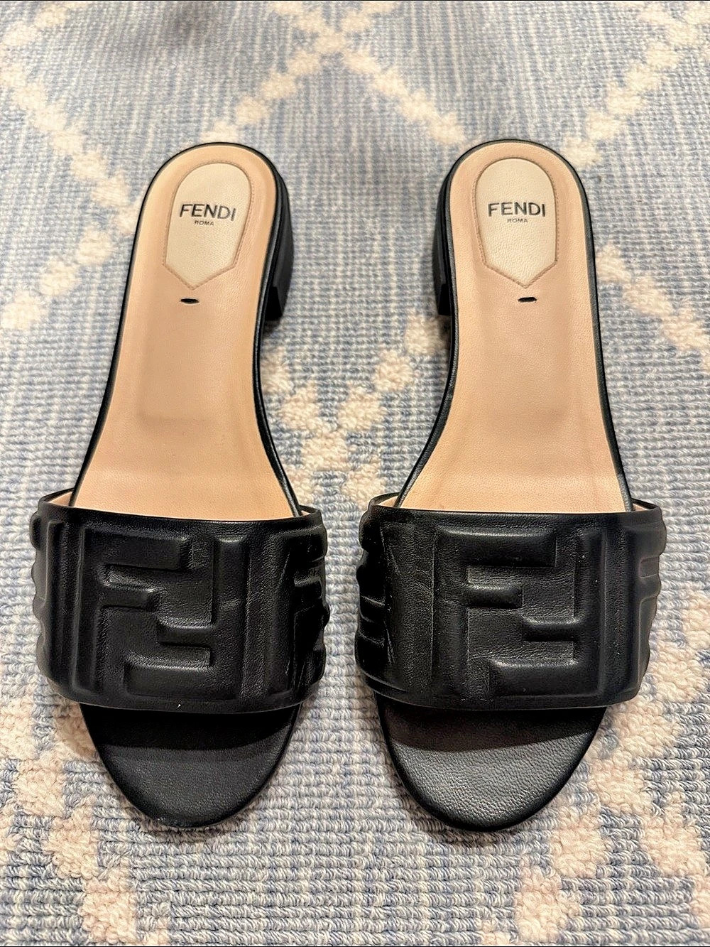 Fendi Embossed FF Logo Slide Sandal Black